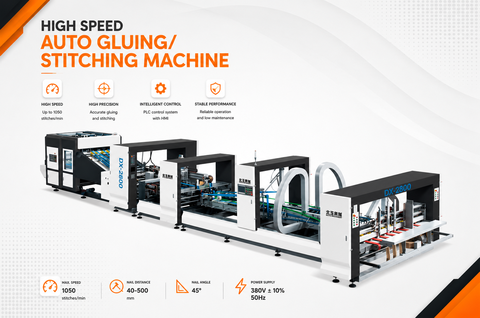 High Speed Auto Gluing / Stitching Machine